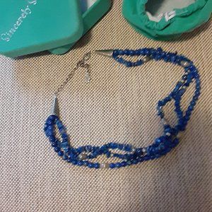 Sincerely Southwest Sterling Denim Lapis 3-strand Necklace